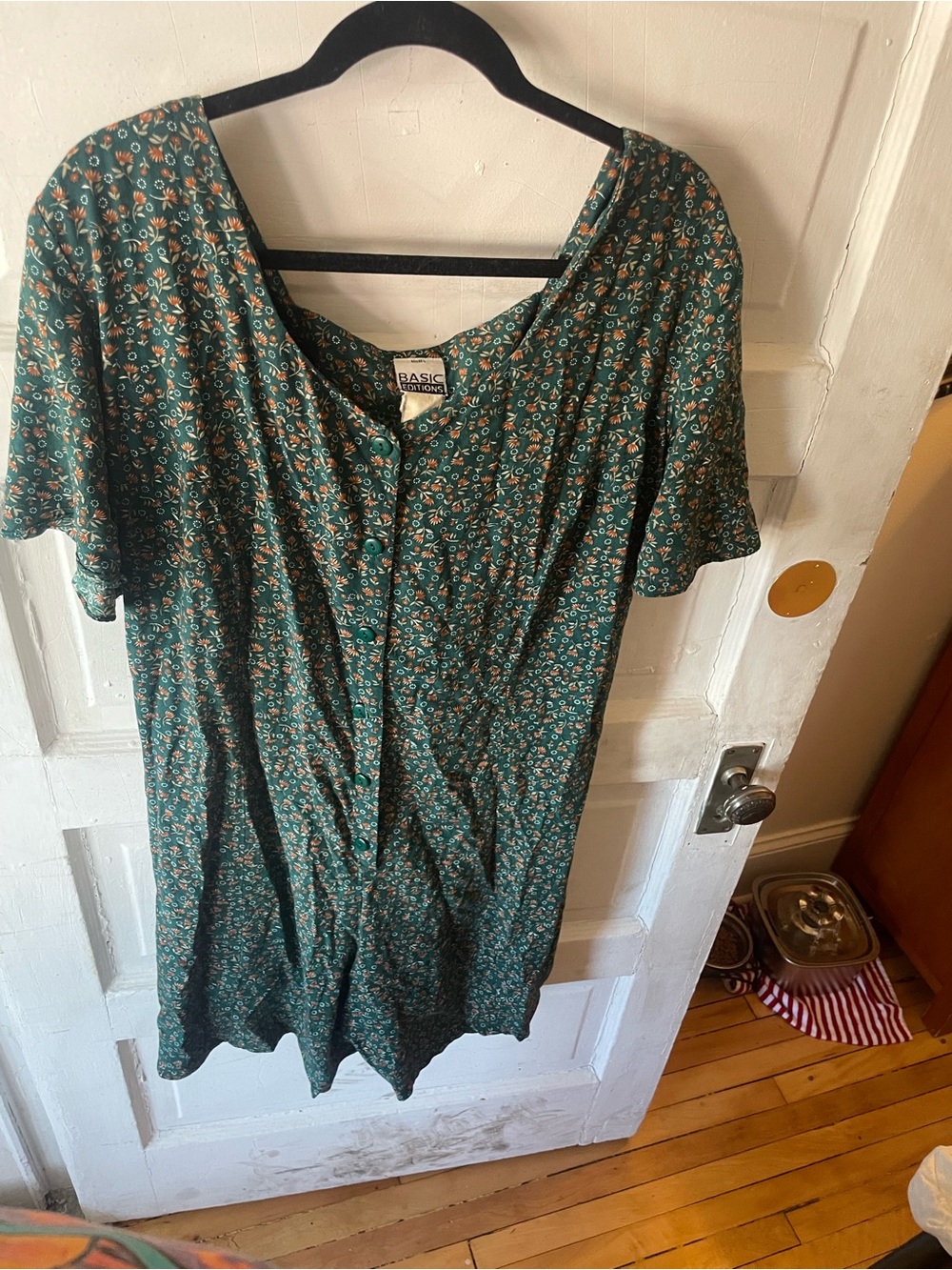 Basic Editions Forest Green Floral Button-Down Midi Dress